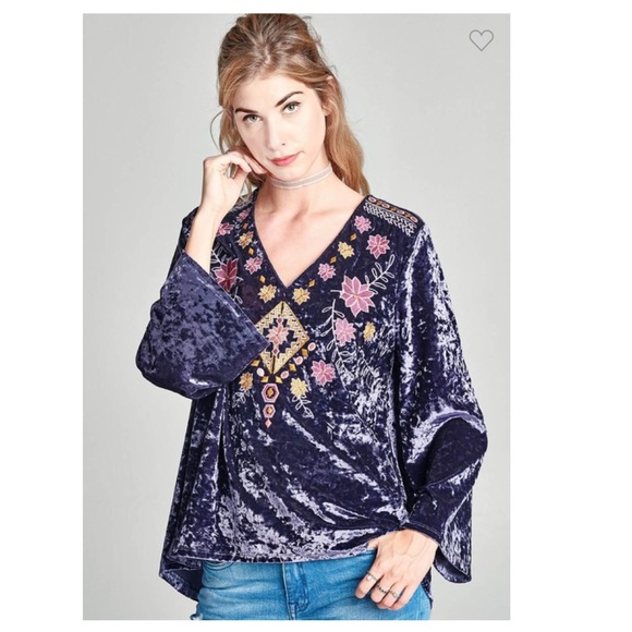 🌺2/$35 sale embroidered crushed velvet top - Picture 2 of 7